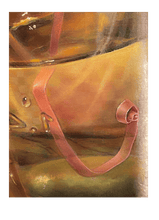 Load image into Gallery viewer, Florencia Degraf oil painting surrealist painting with straw close up of amber glass and pink curved straw