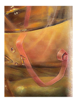 Load image into Gallery viewer, Florencia Degraf oil painting surrealist painting with straw close up of amber glass and pink curved straw