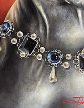 Load image into Gallery viewer, Close-up of the Prismo art painting featuring a detailed collar with gemstones on a dog's neck