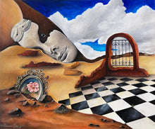 Load image into Gallery viewer, Surreal acrylic painting featuring a giant face and a checkered floor, showcasing Timeless Gallery art style