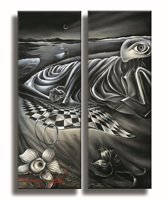 Midnight painting by Florencia Degraf, a surreal acrylic artwork featuring dreamlike landscapes and abstract shapes