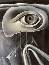Load image into Gallery viewer, Surreal acrylic artwork titled Midnight painting by Florencia Degraf featuring a monochromatic eye with dripping droplets
