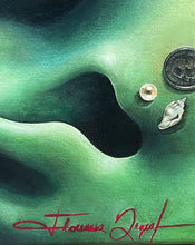 Load image into Gallery viewer, Captivating ear magnet painting by Florencia Degraf featuring abstract textures and shells
