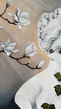Load image into Gallery viewer, Acrylic Painting by Florencia Degraf featuring decorative surrealist wall art with flowers and a statue
