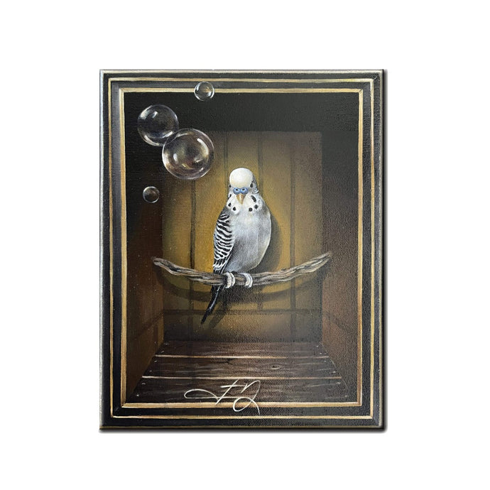 Air - Set of 3 acrylic paintings featuring a bird in a surreal setting by Florencia Degraf, art set of 3