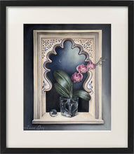 Load image into Gallery viewer, Florencia Degraf artwork for sale: Surreal acrylic painting featuring an orchid in a glass by a window
