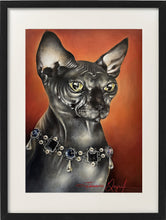 Load image into Gallery viewer, Prismo art painting featuring a Sphynx cat adorned with a jeweled necklace against a vibrant background
