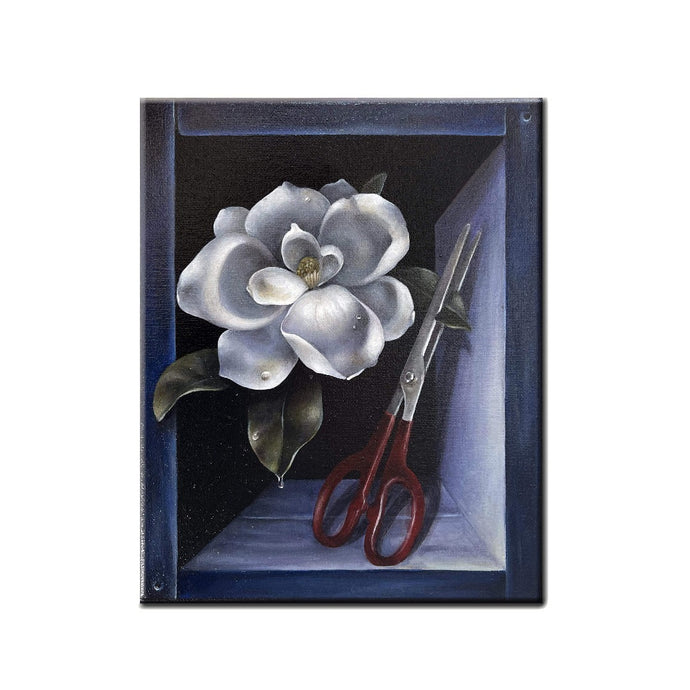 Set of 3 contemporary paintings by Florencia Degraf featuring unique floral designs