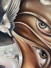 Load image into Gallery viewer, Florencia Degraf surreal shell painting in acrylic with intricate eyes and bird details
