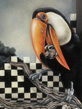 Load image into Gallery viewer, Unique surreal paintings featuring a toucan with a striking design and imaginative details by Florencia Degraf
