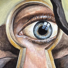 Load image into Gallery viewer, Surreal raven painting by Florencia Degraf featuring a detailed eye and keyhole design

