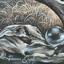 Load image into Gallery viewer, Surreal raven painting by Florencia Degraf featuring abstract textures and a glass orb
