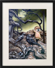 Load image into Gallery viewer, Surreal raven painting by Florencia Degraf featuring two ravens in a dreamlike landscape
