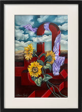 Load image into Gallery viewer, Surreal sunflower artwork by Florencia Degraf featuring vibrant sunflowers and abstract shapes

