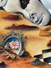 Load image into Gallery viewer, Acrylic painting by Florencia Degraf featuring a surreal landscape with a framed flower, representing Timeless Gallery art.
